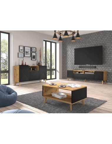 MOBILE TV PORTA TV STAND TV SOGGIORNO LUXI  195x42x56cm ROVERE NERO OPACO