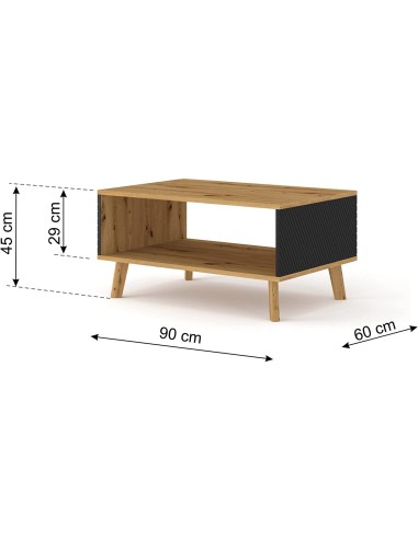 MOBILE TAVOLINO TAVOLINETTO DA CAFFE' LUXI 90x60x45cm ROVERE NERO OPACO