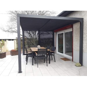 Pergola bioclimatica Foresta gazebo in alluminio, apertura manuale, 360x300 con veneziane su lato da 300.