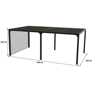 Pergola bioclimatica Foresta gazebo in alluminio, apertura manuale, 360x600 con tenda su lato 360