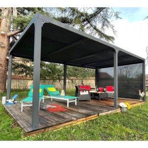 Pergola bioclimatica Foresta gazebo in alluminio, apertura manuale, 360x600 con tenda su lato 360