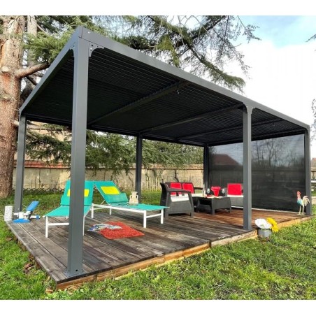 Pergola bioclimatica Foresta gazebo in alluminio, apertura manuale, 360x600 con tenda su lato 360