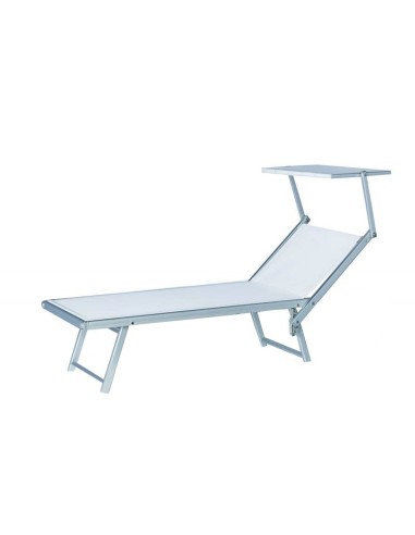 LETTINO SPIAGGIA GIARDINO CON PARASOLE ALLUMINIO/ACCIAIO BIANCO cm 189x58x36h