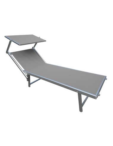 LETTINO SPIAGGIA GIARDINO CON PARASOLE ALLUMINIO/ACCIAIO GRIGIO cm 189x58x36h