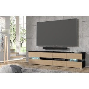 Mobile TV soggiorno VIPER cm187x39x45 nero opaco  rovere artigianale + LED