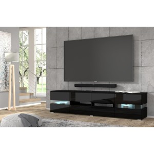 Mobile TV soggiorno VIPER cm187x39x45 nero lucido + LED