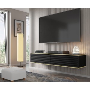 Mobile tv sospeso WABI cm 180x40x33h nero opaco bordo oro