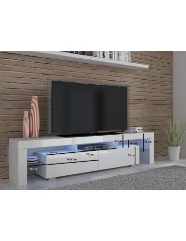 Mobile TV 190x45hx35 Cm Bianco opaco con led integrato e 2 vani