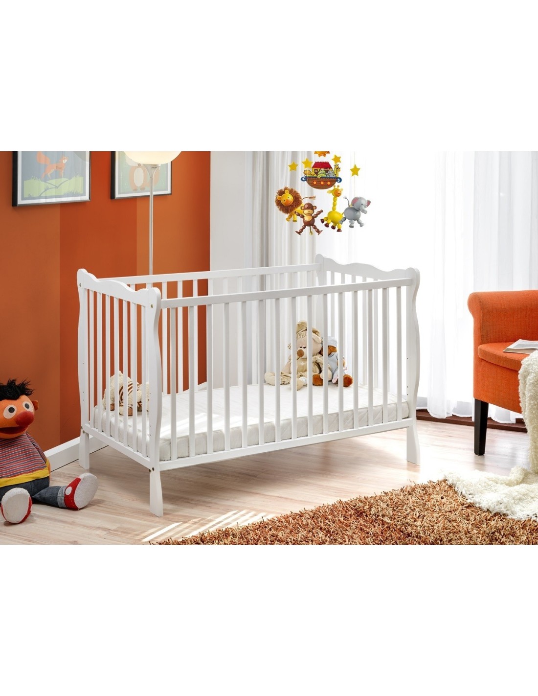 Letto culla bambini neonati 124x82x71 Cm in legno di pino Ala colore Bianco