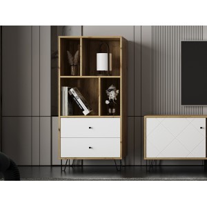 Mobile Libreria 2 cassetti Bollo B07 cm 63x40x135h bianco rovere