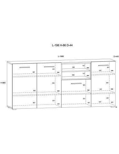 CASSETTIERA PORTA TV SOGGIORNO DYNAMIC24 ANETTE C 198x44x86cm NERO OPACO ROVERE