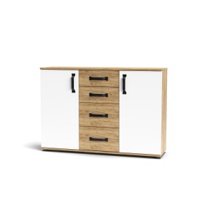 Mobile a 2 ante e 4 cassetti MOSSO 03 cm 120x32x83h Rovere Bianco