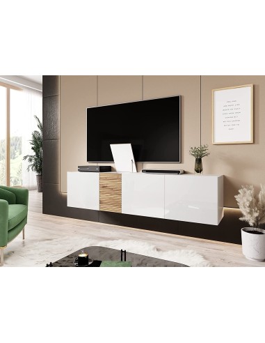 MOBILE STAND DA APPENDERE TV SOGGIORNO VANTA 160x38x44cm ROVERE BIANCO LUCIDO