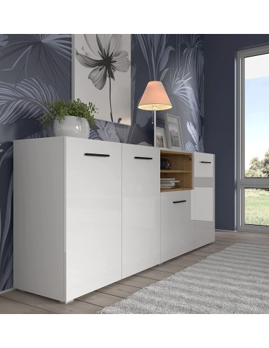 MOBILE COMO' ANETTE 4 A MULTIUSO 198x44x86 cm BIANCO OPACO LUCIDO ROVERE