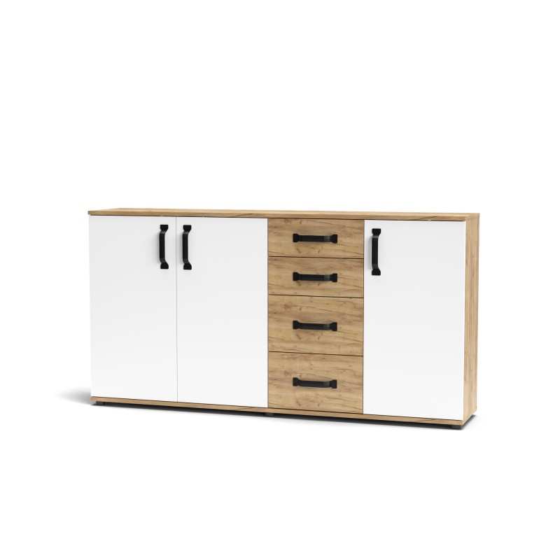 Mobile a 3 ante e 4 cassetti mod. Mosso O5 cm 160x32x83h bianco rovere Mobile a 3 ante e 4 cassetti mod. Mosso O5 cm 160x32x83h bianco rovere