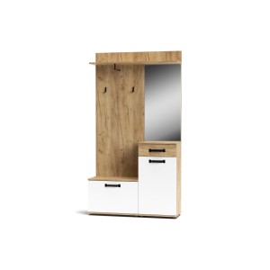 Mobile ingresso con specchio cm 104x32x190h mod. MOSSO Rovere Bianco