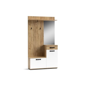 Mobile ingresso con specchio cm 104x32x190h mod. MOSSO Rovere Bianco