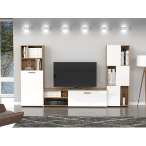 Mobile Tv parete attrezzata modello JOY cm 240x35x137h rovere bianco