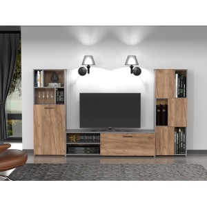 Mobile Tv parete attrezzata modello JOY cm 240x35x137h rovere grigio