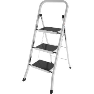 Sgabello in Alluminio a 3 gradini anti-scivolo salvaspazio mod.FACTOTUM COLOMBO