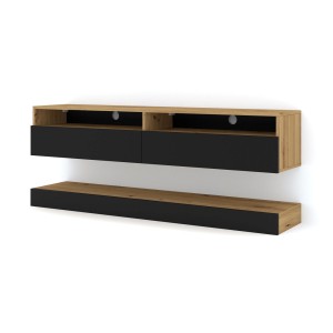 Mobile TV STAND DUO 160 sospeso e a terra colore Rovere frontali Nero