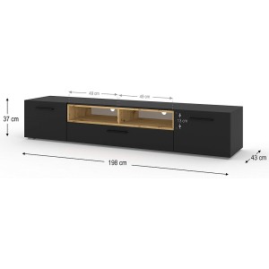 Mobile TV STAND ANETTE 198 colore Nero opaco mensola Rovere