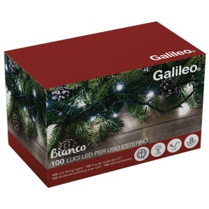 LUCI DI NATALE 100 LED BIANCO + 8 GIOCHI LUCE PER ESTERNO