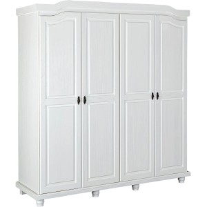 ARMADIO ISNY 4 ANTE CON RIPIANI 182x60x198H PINO MASSELLO VERNICIATO AD ACQUA BIANCO