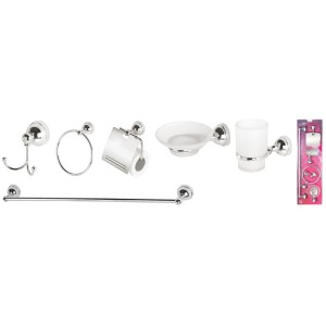 SET ACCESSORI BAGNO NOVA 6 PEZZI IN CROMO/VETRO SATINATO -285023B