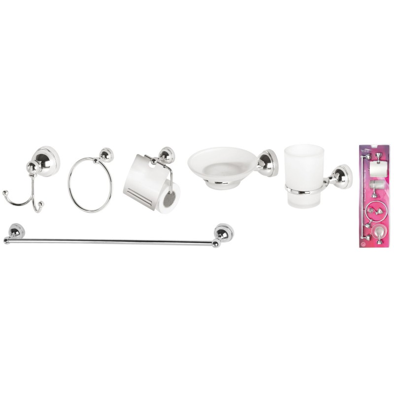 SET ACCESSORI BAGNO NOVA 6 PEZZI IN CROMO/VETRO SATINATO -285023B SET ACCESSORI BAGNO NOVA 6 PEZZI IN CROMO/VETRO SATINATO -285023B
