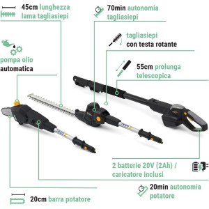 UTENSILE MULTIFUNZIONE ALPINA 20V AMT 20 LI KIT POTATORE TELESCOPICO TAGLIASIEPI-MOTOSEGA