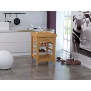 CARRELLO DI SERVIZIO 60X60X89H IN BAMBOO E LEGNO CON CASSETTO E RUOTE