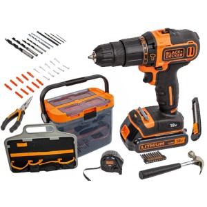 TRAPANO A PERCUSSIONE BATTERIA LITIO 18V B+D LI BCKSB 05 + ACCESSORI E CASSETTA PER ATTREZZI
