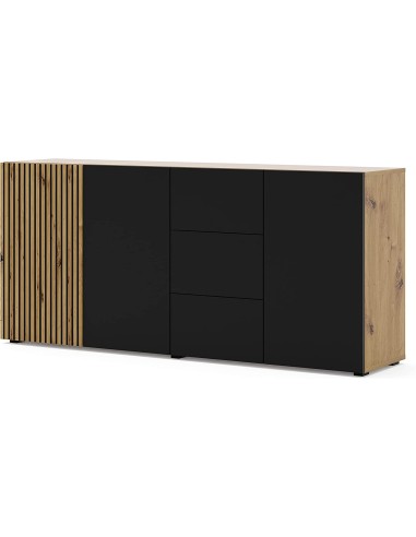 MOBILE COMO' CASSETTIERA CREDENZA AURIS 180x42x82cm ROVERE NERO OPACO