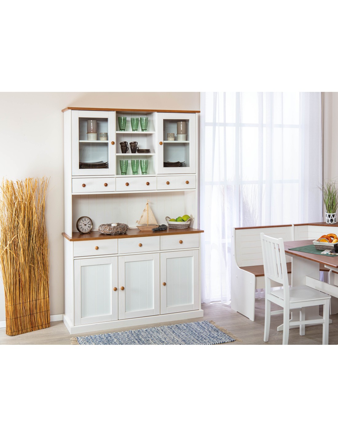 Mobile da buffet legno massello pino bianco con cassetti shabby