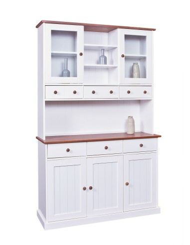 MOBILE SOGGIORNO CREDENZA WESTERLAND 5 ANTE+3 CASSETTI 131x45x205H PINO MASSELLO VERNICIATO A ACQUA BIANCO +TOP/FINITURE MARRONE