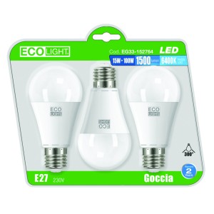 LAMPADINA ECOLIGHT LED A+ E27 GO.15W F. CONF. 3 PEZZI
