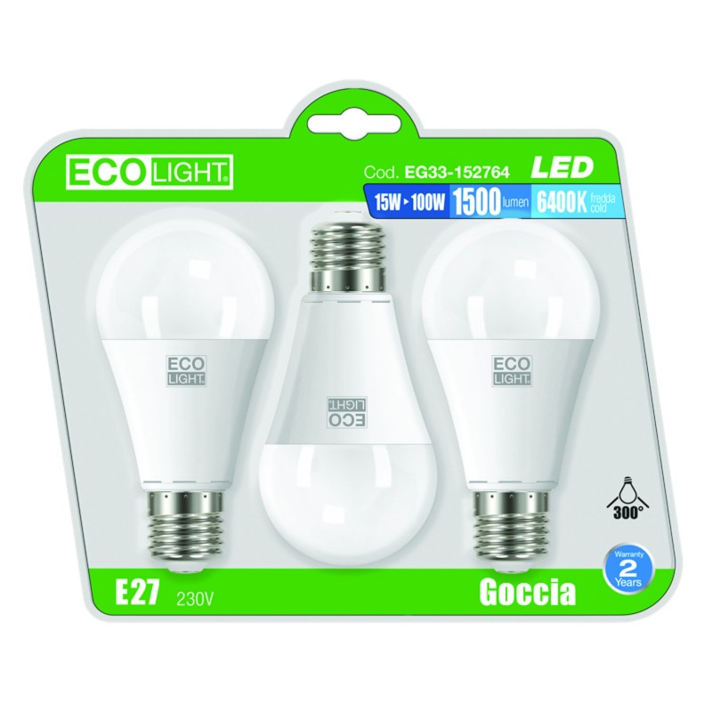 LAMPADINA ECOLIGHT LED A+ E27 GO.15W F. CONF. 3 PEZZI LAMPADINA ECOLIGHT LED A+ E27 GO.15W F. CONF. 3 PEZZI
