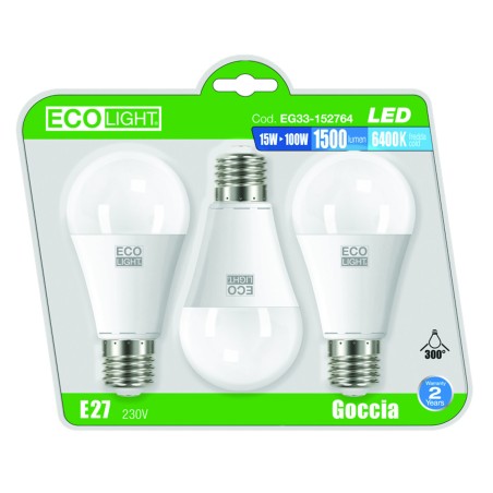 LAMPADINA ECOLIGHT LED A+ E27 GO.15W F. CONF. 3 PEZZI