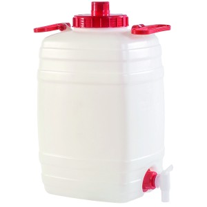 CONTENITORE POLIETILENE PER ALIMENTI CON MANICI,COPERCHIO,SFIATO,RUBINETTO LT.25