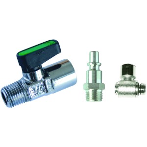 KIT RUBINETTO A SFERA MF 1/4, RACCORDO A "L", INNESTO RAPIDO 1/4 PER SCUOTITORE PNEUMATICO