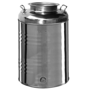 BIDONE GRAFFATO INOX OLIVARI LT.50 MANIGLIE LATERALI,TAPPO A VITE S/RUBINETTO