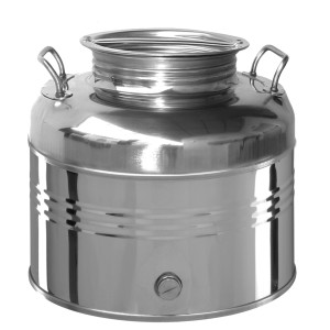 BIDONE CONTENITORE GRAFFATO INOX OLIVARI LT.15 MANIGLIE,TAPPO A VITE S/RUBINETTO