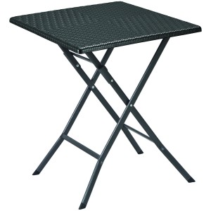 TAVOLO QUADRATO IN ACCIAIO CON PIANO IN RESINA EFFETTO RATTAN LEVANTE NERO 61x61xH73 cm