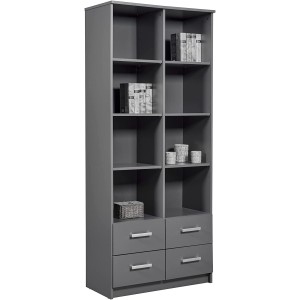 MOBILE SCAFFALE LIBRERIA ELENZIO 8 RIPIANI + 4 CASSETTI 82x40x191H CM GRIGIO GRAFITE
