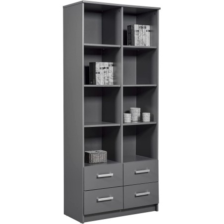 MOBILE SCAFFALE LIBRERIA ELENZIO 8 RIPIANI + 4 CASSETTI 82x40x191H CM GRIGIO GRAFITE