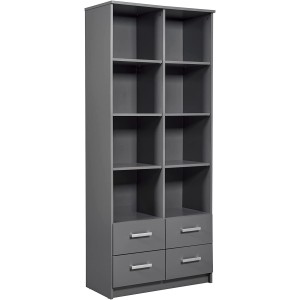 MOBILE SCAFFALE LIBRERIA ELENZIO 8 RIPIANI + 4 CASSETTI 82x40x191H CM GRIGIO GRAFITE