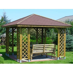 Gazebo ELBA 345x345 in legno di pino massello impregnato Copertura in perline