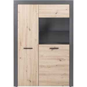 MOBILE CREDENZA VETRINA CORBETO ANTRACITE E ROVERE 100x41,6x147CM