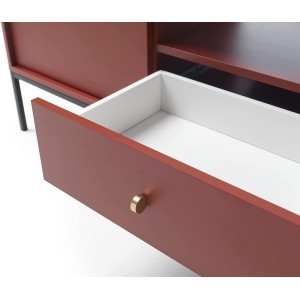 MOBILE TV PORTA TV CASSETTIERA ROSSO PIEDI NERI 153.5x56.2x39cm MONO